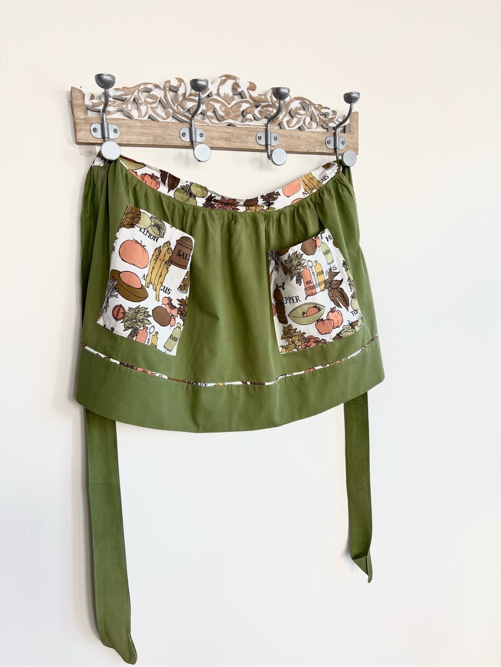 Vintage Handmade Half Apron with Vegetable Print Pockets